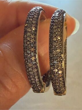 Black Spinel Sterling Silver Hinged Hoops